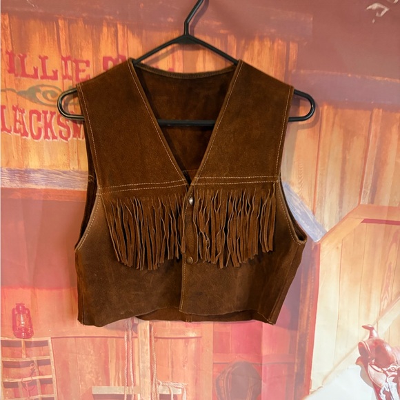 Vintage Cropped Brown Suede Fringe Leather Vest - Picture 2 of 6